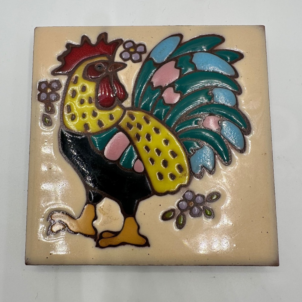 Earthtones Rooster Art Tile Trivet 1999 Handcrafted Tucson AZ 4x4 Item 2074A - Picture 1 of 6